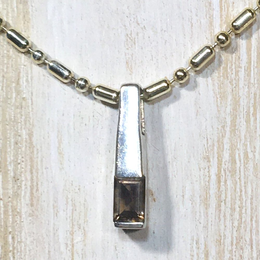 AUTHENTIC BLOOM 925 STERLING SILVER CROSS EMERALD CUT SMOKEY QUARTZ PENDANT 3/4"